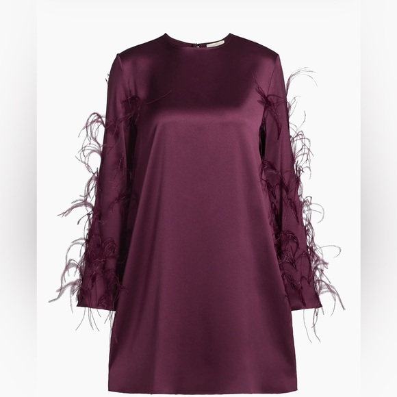 BNWT Lapointe feather embellished satin dress in Mulberry size S